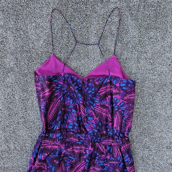 J. Crew Floral Midnight Fuchsia Purple Blue Silk Jumpsuit Strappy V-neck Size 0 - Picture 15 of 16